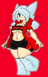 1girls bandeau belly_button big_breasts boots breasts channel-tan female gijinka jetix mascot robot_girl shorts sports_bra underboob