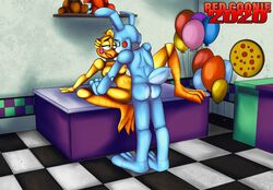 ass avian balloon bird bird_feet breasts chicken couple_(romantic) duo female five_nights_at_freddy's five_nights_at_freddy's_2 food galliform gallus_(genus) lagomorph leporid male mammal music_box penetration phasianid pizza plushie rabbit redcoonie scut_tail sex shy straight toy_bonnie_(fnaf) toy_chica_(fnaf) video_games