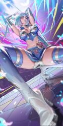 1girls 2026 abstract_background armpits arms_above_head arms_behind_head arms_up blue_hair blue_lipstick blue_skirt blue_thighhighs blue_topwear bob_cut breasts butterfly butterfly_ornament choker colorful colorful_background crop_top dance_floor disco disco_lights eyeshadow female female_focus female_only gloves high_heel_boots high_heeled_boots high_heels hips katana kneeling kneeling_female kneeling_on_ground leg_focus liang_xing light-skinned_female light_skin lipstick marvel marvel_comics marvel_rivals mutant_(marvel) navel pink_eyeshadow pink_highlights pole pole_dancing pose posing psylocke psylocke_(psychedelic_pulse) psylocke_(sai) short_hair short_shorts short_skirt shorts skirt solo solo_female sunglasses sunglasses_on_head sword thick_thighs thigh_highs thighhigh_boots thighhighs thighs watermark weapon white_choker white_gloves x-men