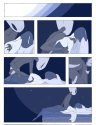 2025 after_sex after_vaginal afterglow anthro arthropod bed bedroom biped black_body black_eyes blush blush_lines bodily_fluids border bottomless bottomless_female bottomless_humanoid breath carrying_another carrying_partner closed_eyes clothed clothing comic detailed_background digital_drawing_(artwork) digital_media_(artwork) dildo duo empty_eyes eye_contact female female/female female_anthro female_humanoid furniture hair hair_down hi_res holding_partner hollow_knight:_silksong hollow_knight_(franchise) hornet_(hollow_knight) humanoid humanoid_on_anthro inside justdog lace_(hollow_knight:_silksong) long_hair looking_at_another looking_at_partner lying mouthless nude nude_anthro nude_female on_back on_bed sex_toy sleeping strapon sweat sweatdrop team_cherry white_body white_border white_eyes white_hair