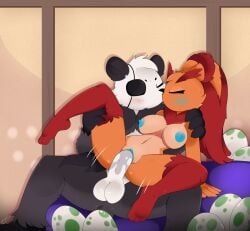 absurd_res anthro areola balls bear big_breasts black_body black_nose blush bodily_fluids breasts closed_eyes daycare digital_media_(artwork) duo e-01 egg erection female female_penetrated fur generation_4_pokemon generation_6_pokemon genital_fluids genitals giant_panda hair hi_res interspecies kissing lagomorph lopunny male male/female male_penetrating male_penetrating_female mammal multicolored_body nintendo nipples nude pangoro penetration penile penile_penetration penis pokemon pokemon_(species) sex simple_background stiban_(character) vaginal_penetration viktor_(rotomeclairv) vulva white_body white_fur