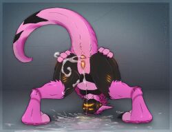 after_anal after_sex after_vaginal anthro anus ass bodily_fluids carrying_another chest_armor cum cum_drip cum_in_ass cum_in_vagina cum_inside dripping female fur genital_fluids genitals glowing glowing_anus glowing_genitalia glowing_vulva leaking_anus leaking_cum leaking_vagina machine on_head orange_anus orange_vulva pink_body pink_fur protogen seyna_(shadarrius) shadarrius solo spread_butt spread_legs spreading tail upside-down vulva