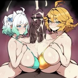 ai_generated alternate_breast_size big_breasts bikini collaborative_paizuri cum dokibird enormous_breasts huge_breasts looking_at_penis mint_fantome paizuri virtual_youtuber vtuber