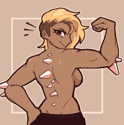 1futa 1girls back back_view crystal dark-skinned_female dark-skinned_futa epoch_(welwraith) flexing flexing_bicep futanari muscles muscular scraper_city solo solo_focus topless topless_female welwraith