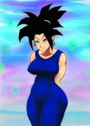 ass big_ass big_breasts blue_pants brunette cameltoe dragon_ball dragon_ball_super dragon_ball_z earrings female female_focus female_only fusion kefla large_ass looking_at_viewer ponytail potara_earrings saiyan smile suggestive_look thick_thighs thighs tight tight_clothing tight_pants tournament_of_power wetlaw white_skin