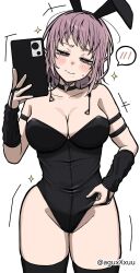 1girls 2d 2d_(artwork) 2d_artwork aguxxxuu black_bunny_ears black_bunnysuit black_choker black_hairband black_legwear black_leotard black_stockings black_thigh_highs black_thighhighs black_topwear blush blush_face blushing_at_viewer blushing_female blushing_lines breasts bunny_ears bunnygirl bunnygirl_outfit bunnysuit chainsaw_man choker cleavage collarbone curvaceous curvaceous_body curvaceous_female curvaceous_figure curvaceous_hips curvaceous_teenager curvy curvy_body curvy_female curvy_figure curvy_hips curvy_teen death_devil_(chainsaw_man) digital digital_art digital_drawing digital_drawing_(artwork) digital_media digital_media_(artwork) drawing earrings elbows embarrassed embarrassed_expression embarrassed_female eyebrows_visible_through_hair female female_focus female_only fingers flustered flustered_female groin head_tilt high_resolution highres hourglass_figure inguinal_crease inguinal_ligament large_breasts lean_figure legwear leotard looking_at_viewer medium_hair mole_on_face mole_under_each_eye mole_under_eye mole_under_eyes mole_under_mouth narrow_waist pink-eyed_female pink_eyes purple-haired_female purple_hair ring_eyes ringed_eyes selfie selfie_pose shoulders simple_background slender_body slender_waist slim_female slim_waist solo standing stockings thick_thighs thigh_gap thigh_highs thighhighs thighs tilted_head topwear upper_body white_background wide_hips