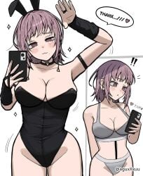 1girls 2d 2d_(artwork) 2d_artwork :o aguxxxuu arm_above_head arm_behind_back arm_up armband armpits belly black_black_bunny_ears black_black_bunnysuit black_black_hairband black_black_leotard black_black_topwear black_bunny_ears black_bunnygirl black_bunnygirl_outfit black_bunnysuit black_choker black_hairband black_leotard black_topwear blush blush_face blushing_at_viewer blushing_female blushing_lines bra breasts bunny_ears bunnygirl bunnygirl_outfit bunnysuit chainsaw_man choker cleavage collarbone curvaceous curvaceous_body curvaceous_female curvaceous_figure curvaceous_hips curvaceous_teenager curvy curvy_body curvy_female curvy_figure curvy_hips curvy_teen death_devil_(chainsaw_man) dialogue dialogue_bubble dialogue_speech_bubble digital digital_art digital_drawing digital_drawing_(artwork) digital_media digital_media_(artwork) drawing elbows english english_dialogue english_text eyebrows_visible_through_hair female female_focus female_only fingers grey_bra grey_panties grey_underwear groin hand_above_head hand_behind_back hand_up head_tilt high_resolution highres hourglass_figure inguinal_crease inguinal_ligament large_breasts lean_figure leotard looking_at_viewer medium_hair midriff mole_on_face mole_under_each_eye mole_under_eye mole_under_eyes mole_under_mouth narrow_waist nervous nervous_expression nervous_face nervous_female nervous_smile panties phone pink-eyed_female pink_eyes posing posing_for_picture posing_for_the_viewer purple-haired_female purple_hair ring_eyes ringed_eyes selfie selfie_pose shoulders shy shy_expression shy_female shy_girl shy_smile simple_background slender_body slender_waist slim_female slim_waist smile smiley_face smiling solo speaking speaking_to_viewer standing talking talking_to_viewer text text_bubble thick_thighs thigh_gap thighs tilted_head topwear underwear underwear_only upper_body white_background wide_hips