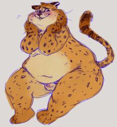 animal_genitalia anthro balls belly benjamin_clawhauser blush cheetah disney embarrassed felid feline fully_sheathed genitals male male_only mammal navel niichan overweight sheath solo spots spotted_body zootopia