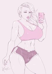 1futa axlxriss big_lips bimbo blonde_hair bulge dickgirl futa_only futanari gym_shorts huge_breasts lips lipstick long_hair selfie solo solo_futa