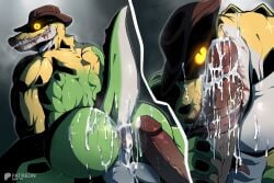 3:2 absurd_res alligator alligatorid animate_inanimate anthro anus ass balls barazoku big_balls big_butt big_penis bna_v5 bodily_fluids claws clothing color cowboy crocodilian cum cum_in_ass cum_inside cum_on_butt cum_on_face deltoids duo evil_gummigoo_(tadc) fellatio food food_creature gay gay_blowjob gay_male genital_fluids genitals glans glitch_productions glowing glowing_eyes gummigoo_(the_amazing_digital_circus) hat hat_only headgear headgear_only headwear headwear_only hi_res hjsakldfhl_(tadc) homosexual homosexual_male homosexuality huge_balls huge_butt huge_cock imminent_anal internal internal_oral male male/male manly mostly_nude muscular muscular_anthro muscular_arms muscular_legs muscular_male muscular_thighs nude oral oral_penetration penetration penile penis pupils reptile scalie sex slit_pupils tail the_amazing_digital_circus thick_arms thick_penis thick_thighs vein veiny_penis x-ray_view yaoi yellow_eyes yellow_sclera