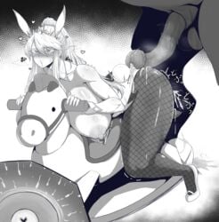 1boy 1girls absurdres after_bestiality after_sex animal_ears animal_genitalia animal_penis artoria_pendragon artoria_pendragon_(swimsuit_ruler) bestiality black_and_white blush bodily_fluids breasts breasts_out bunny_ears cuffs cum cum_in_pussy cum_inside equid equid_humanoid equine equine_humanoid equine_penis fate_(series) female female_human/male_feral female_on_feral feral feral_on_female fertilization fishnet fishnet_leggings footwear from_behind genital_fluids high_heels highres horse horse_penis horsecock human humanoid humanoid_on_feral impregnation interspecies large_breasts larger_male leggings leotard looking_pleasured male mammal mammal_humanoid ovum parallax05 partially_colored penis rocking_horse sex shoes simple_background size_difference smaller_female sperm_cell spread_legs straight testicles thighhighs uncensored x-ray zoophilia