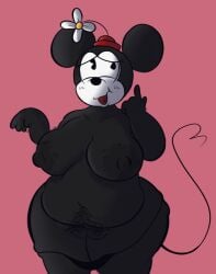 anthro belly big_breasts breasts clothed clothing disney female mammal minnie_mouse molkeyxml mouse murid murine nipples overweight panties panties_down partially_clothed pubes pubes_exposed rodent solo underwear underwear_down
