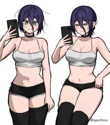 1girls 2d 2d_(artwork) 2d_artwork aguxxxuu belly belly_button black-haired_female black_choker black_hair black_legwear black_shorst black_stockings black_thigh_highs black_thighhighs blush blush_face blushing_at_viewer blushing_female blushing_lines breasts busty busty_female busty_girl busty_teen busty_teenager chainsaw_man choker cleavage closed_mouth_smile collarbone curvaceous curvaceous_body curvaceous_female curvaceous_figure curvaceous_hips curvaceous_teenager curvy curvy_body curvy_female curvy_figure curvy_hips curvy_teen digital digital_art digital_drawing digital_drawing_(artwork) digital_media digital_media_(artwork) drawing elbows eyebrows_visible_through_hair female female_focus female_only fingers green-eyed_female green_eyes groin hair_between_eyes half-closed_eyes high_resolution highres hourglass_figure large_breasts lean_figure legs_closed legs_together legwear licking_lips long_hair looking_at_viewer midriff narrow_waist navel phone reze_(chainsaw_man) selfie selfie_pose shorst shoulders simple_background skindentation slender_body slender_waist slim_female slim_waist smile smiley_face smiling smiling_at_viewer solo standing stockings tank_top teen_girl teenage_female teenage_girl teenage_tits teenager thick_thighs thigh_highs thighhighs thighs thighs_together topwear upper_body white_background white_tank_top white_topwear wide_hips young_female young_woman