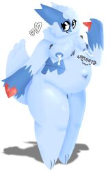 anthro belly blue_body bodily_fluids breasts claws estreja_(pillowater) female generation_3_pokemon genitals hi_res lactating milk navel nintendo nipples obese overweight pillowater pokemon pokemon_(species) solo vulva zangoose