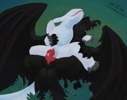 balls bent_spoon_position black_body bodily_fluids digital_media_(artwork) digital_painting_(artwork) dragon dreamworks duo european_mythology female feral from_behind_position genital_fluids genitals hand_on_chest hi_res how_to_train_your_dragon knot knotted_penis looking_pleasured lying male male/female membrane_(anatomy) membranous_wings mythological_creature mythological_scalie mythology nubless on_another on_back painting_(artwork) penetration penile penile_penetration penis penis_in_vagina quadruped scalie sex tail toothless uzu_nu_(artist) vaginal_fluids vaginal_penetration western_dragon wet wet_penis white_body wings