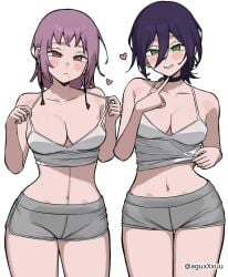 2d 2d_(artwork) 2d_artwork 2girls aguxxxuu alternate_breast_size belly belly_button big_breasts black-haired_female black_choker black_hair breasts busty busty_female busty_girl busty_teen busty_teenager chainsaw_man choker cleavage collarbone curvaceous curvaceous_body curvaceous_female curvaceous_figure curvaceous_hips curvaceous_teenager curvy curvy_body curvy_female curvy_figure curvy_hips curvy_teen death_devil_(chainsaw_man) digital digital_art digital_drawing digital_drawing_(artwork) digital_media digital_media_(artwork) drawing ear_piercing ear_piercings earrings elbows eyebrows_visible_through_hair female female_focus female_only fingers green-eyed_female green_eyes grey_shorts groin hair_between_eyes head_tilt heart high_resolution highres hourglass_figure inguinal_crease inguinal_ligament large_boobs large_breasts lean_figure legs_closed legs_together long_hair looking_at_viewer midriff mole_on_cheek mole_on_face mole_under_each_eye mole_under_eye mole_under_eyes mole_under_mouth multiple_females multiple_girls narrow_waist navel parted_lips pierced_ear pierced_ears pink-eyed_female pink_eyes posing posing_for_the_viewer purple-haired_female purple_hair reze_(chainsaw_man) shorts shoulders simple_background slender_body slender_waist slim_female slim_waist smile smiley_face smiling smiling_at_viewer standing strap_lift strap_pull tank_top teen_girl teenage_female teenage_girl teenage_tits teenager thick_thighs thighs thighs_together tilted_head topwear upper_body white_background white_tank_top white_topwear wide_hips young_female young_woman