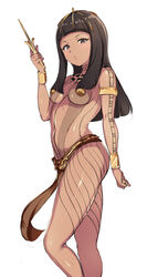 1girls alp anck-su-namun bangs blunt_bangs bracelet breasts brown_eyes brown_hair brown_skin dagger dark_skin egyptian egyptian_clothes female hand_up holding holding_weapon in_profile jewelry legs long_hair looking_at_viewer medium_breasts parted_lips pasties sidelocks simple_background solo source_request the_mummy_(1999) the_mummy_(franchise) thighs universal_studios voluptuous weapon white_background wide_hips year_request