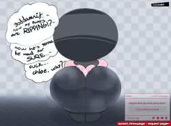 1girl 1girls alternate_angle ass_crack ass_focus ass_juice backside bank barely_awake big_breasts black_jeans booty_juice breasts butt_crack butt_focus buttons formal huge_ass jeans massive_ass musk musk_clouds naughty_thoughts no_sleeves oc original_character pants_rip pants_ripping request requested ripped_clothing ripping_clothing sleepy solo solo_female solo_focus strawpage sweat sweaty_ass tearing_clothes thought_bubble tired uploaded_by_artist wiggle_lines wobbling_ass work_uniform working zona01 zona_(zona01)