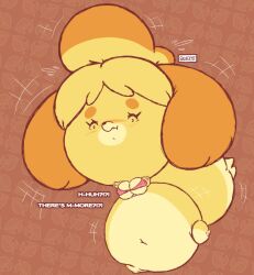 1girls animal_crossing anthro ass_expansion breast_expansion dialogue dog_girl head_inflation huge_ass hyper hyper_ass hyper_breasts inflation isabelle_(animal_crossing) massive_ass monobutt monobutt_expansion partially_clothed sequence skullgeist solo solo_female solo_focus tail_inflation text