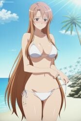 ai_generated asuna_(sao) beach bikini blush breasts brown_eyes brown_hair cleavage cloud day digitalwaifugallery female female_only hi_res high_quality high_resolution large_breasts long_hair navel ocean outdoors palm_tree patreon seductive sexy side-tie_bikini sky solo swimsuit tree uncensored underboob water watermark white_bikini yuuki_asuna
