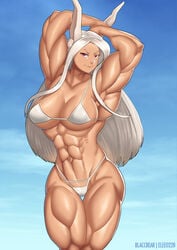 1girls abs big_breasts bikini blaccbear breasts bunny_ears cleavage dark-skinned_female dark_skin elee0228 extreme_muscles female female_only large_breasts long_hair looking_at_viewer miruko muscles muscular muscular_female my_hero_academia rabbit_humanoid red_eyes rumi_usagiyama solo uncensored white_hair