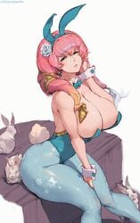 1girls animal_ears aqua_eyes areola_slip areolae arm_support artist_name blue_eyes breasts bunny bunny_ears bunny_tail bunnysuit cleavage cuffs curvaceous cute cutesexyrobutts earrings female female_only fire_emblem fire_emblem_heroes gunnthra_(fire_emblem) hair_ornament half-closed_eyes high_resolution highlights hips huge_ass huge_breasts jewelry leotard long_hair looking_at_viewer mature_female naughty_face nintendo pantyhose parted_lips pink_hair pose puffy_areolae rabbit see-through sitting smile solo tail thick_thighs thighs tied_hair very_high_resolution very_long_hair white_background wide_hips wrist_cuffs