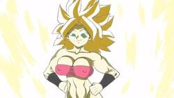 abs animated aura big_breasts bouncing_breasts caulifla dragon_ball dragon_ball_super english_dialogue fat_ass gold_hair green_eyes huge_breasts muscular_female naughty_face pseudocel pulling_shirt_down saiyan seductive seductive_smile smile sound super_saiyan tagme tubetop video voice_acted