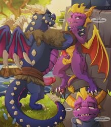 activision anthro asphyxiation balls bubba_(spyro) choking conditional_dnp dialogue dragon duo erection gay genitals hi_res male male/male male_only masturbation outside penis pinned spyro spyro_reignited_trilogy spyro_the_dragon swamp video_games wings xnirox yaoi