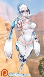 1girls 2d anthrofied big_breasts blue_eyes blue_fingernails blue_hair blue_lipstick echo_(overwatch) female female_only floating futuristic human humanized jago_dibuja leotard light-skinned_female looking_at_viewer overwatch overwatch_2 ponytail simple_background solo tagme toned_female