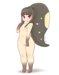 1girls 2_toes anthro anthrofied ass belly big_mouth black_hair blush breasts eye_contact fairy feet female female_only kionant long_hair looking_at_viewer mawile nude pokemon pokemon_(species) pokemon_rse red_eyes small_breasts teeth thick_thighs watermark wide_hips