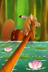 anus bedroom_eyes blush dreamworks feral flagging_tail forest horse horse_tail inviting landscape leash_pull lily_pad long_hair rain_(cimarron) raised_tail rope sillyfoxart spirit:_stallion_of_the_cimarron spread_legs spring waterfall