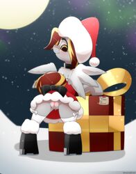 1girls absurd_res christmas equid equine female female_only genitals gift hi_res holidays mammal moon n0nnny night pegasus pussy snow solo text url wings