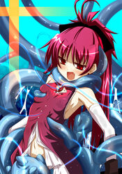 ambiguous_penetration breast_squeeze breasts dress fumihiro long_hair mahou_shoujo_madoka_magica open_mouth red_eyes red_hair sakura_kyouko small_breasts tentacle tentacle_rape tentacle_sex tentacles_under_clothes