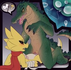 2020 alice_vayne_(trejo_the_zoroark) alligator alligatorid anthro anthro_on_anthro anthro_penetrated anthro_penetrating anthro_penetrating_anthro clitoris crocodilian cuntboy cuntboy/male cuntboy_penetrated dragon duo flat_chested hi_res impregnation intersex kneeling league_of_legends male male_penetrating meraence open_mouth ovum penetration renekton reptile riot_games scalie sex sperm_cell straight teeth tongue