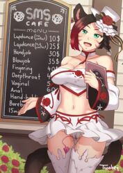 ass_visible_through_thighs blush cleavage final_fantasy final_fantasy_xiv green_eyes marie_makise menu miniskirt miqo'te panties pussy_juice pussy_juice_drip skirt twobey vibrator vibrator_in_thighhighs vibrator_under_panties wet