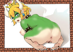 anthro anus ass barefoot borusen bowsette butt censor_bar censored censored_pussy collar genderswap green_skin horns long_toenails mario_(series) new_super_mario_bros._u_deluxe nintendo pussy soles spiked_armlet spiked_collar spikes super_crown toenails