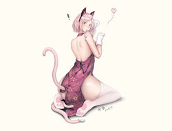 1girls animal_ears boruto:_naruto_next_generations buttplug buttplug_tail cat_ears cat_tail clothing dress female female_only green_eyes heart kneeling looking_at_viewer looking_back mouse naruto naruto:_the_last naruto_(series) paw_pose paws petplay pink_hair roleplay sakura_haruno seisen simple_background solo stockings tail_plug toy white_background