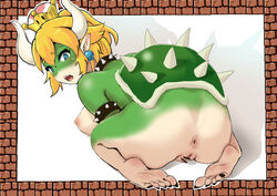 anthro anus ass barefoot borusen bowsette censor_bar censored censored_pussy collar genderswap looking_at_viewer looking_back mario_(series) new_super_mario_bros._u_deluxe nintendo pussy soles spiked_armlet spiked_collar spiked_shell spikes super_crown