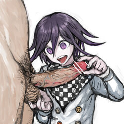 2boys censor_bar censored cmnm cock_hungry cum_hungry danganronpa danganronpa_v3 erection fondling_balls gay head_out_of_frame holding_penis kokichi_ouma large_penis male_only ouma_kokichi penis penis_awe pubic_hair purple_eyes purple_hair puru saliva_trail straight_hair tongue_out unseen_character veiny_penis wide_eyed yaoi