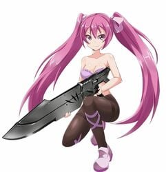 1girls akame_ga_kill! female female_only gun mine mine_(akame_ga_kill!) pantyhose pink_hair solo