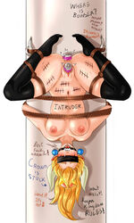 anal body_writing bondage bound bowsette breasts chocolateb0mb crown crying dildo double_penetration female femsub gag graffiti mario_(series) new_super_mario_bros._u_deluxe nipples nude open_mouth_gag pillar public_use rape restrained ring_gag rule_63 sex_toy sex_toys slave stockings tally_marks tears upside-down vaginal_penetration vibrator