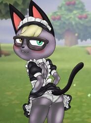 2020 animal_crossing ass blush crossdressing feline lip_biting maid_outfit mainnm-e male_only nintendo panty presenting raymond_(animal_crossing) self_upload thighs