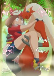 1boy 1girls 2020 absurd_res anthro anthrofied avian bird blaziken blush bodily_fluids breasts censored clothed clothed_female_nude_male clothed_sex clothing cum cum_in_pussy cum_inside duo female female_human female_on_anthro female_penetrated femsub game_freak genital_fluids heart heart-shaped_pupils hi_res human human_on_anthro human_penetrated humanoid interspecies larger_male male male/female male_blaziken male_penetrating male_penetrating_female male_pokemon male_pokemon/female_human maledom mammal may_(pokemon) nintendo poképhilia pokemon pokemon_(species) pokemon_rse pokephilia raised_leg redradrebel sex size_difference smaller_female text vaginal_penetration video_games