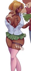 big_ass big_breasts blonde_hair breast_grab cleavage condom_balloon dark-skinned_female gyaru hair_over_one_eye ikezawa_hanako katawa_shoujo kuro_gyaru nipple_piercing piercing prostitution req short_skirt stockings tattoo thick_thighs thighhighs tongue_piercing wide_hips