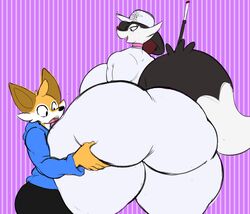 1boy 1girls 2020 alternate_color anthro anthrofied ass ass_grab black_pants black_tail blue_jacket braixen breasts brown_fur chubby clothes female femboy fox fox_ears fox_girl fox_humanoid fox_tail furry furry_only grab grabbing grabbing_ass hat huge_ass huge_breasts hyper hyper_ass larger_female nintendo original_character pokémon_(species) pokemon pokemon_(species) pokemon_xy redmoon83 size_difference smaller_male smile soups_(superiorfox) source_request superiorfox surprise surprised thick_thighs thigh_clothes white_jacket white_pants wide_hips