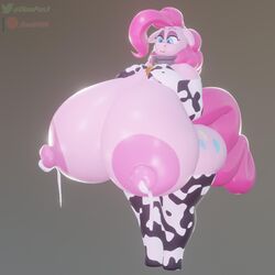 1girls 3d big_breasts bimbo breast_milk breasts cleavage cow_print cowbell dinopony elbow_gloves eyeshadow female female_only friendship_is_magic furry gigantic_breasts gloves half-closed_eyes huge_breasts hyper hyper_breasts lactation large_areolae milk moo_bitch my_little_pony overweight overweight_female pinkie_pie_(mlp) simple_background smile solo stockings straight_hair thighhighs