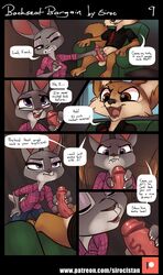 anthro anthro_on_anthro bottomless brown_body brown_eyes brown_fur buckteeth canid canine clothed clothing comic dialogue disney english_text female fennec finnick fox fully_clothed fur grey_body grey_fur handjob hi_res inside_vehicle judy_hopps kneeling lagomorph leporid male mammal open_mouth open_smile page_9 purple_eyes rabbit siroc sitting smile speech_bubble straight teeth text url zootopia