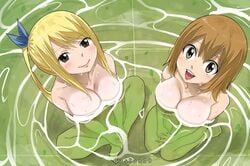 auburn_hair barefoot bathing blonde_hair elie fairy_tail feet gaston18 hot_spring large_breasts lucy_heartfilia naked nude rave_master smile soles toe_scrunch toes water