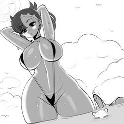 1futa 1girls abs alternate_breast_size alternate_outfit armpits beach big_breasts black_and_white breasts clothed erection female fladdykin futanari hair_over_one_eye half-closed_eyes huge_breasts human marnie_(pokemon) medium_hair micro_bikini monochrome morpeko nintendo no_pubic_hair penis pokemon pokemon_ss rodent sketch sling_bikini solo_focus source_request sweat swimming thick_thighs twintails voluptuous wet wide_hips