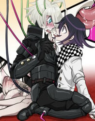 arms_at_sides black_clothing blue_eyes blush blushing charger charging checkered_scarf close-up clothed clothed_sex cuntboy danganronpa danganronpa_v3 french_kiss grin intersex kiibo kissing looking_at_another on_top open_mouth ouma_kokichi pubic_hair purple_eyes purple_hair robot robot_humanoid saliva saliva_drip scarf sex shimozuki_kitsune side_view sitting sitting_on_lap sitting_on_penis sitting_on_person smile smiling straight_hair tears tongue tongue_kiss tongue_out two_tone_hair white_clothing white_hair wide_eyed wires